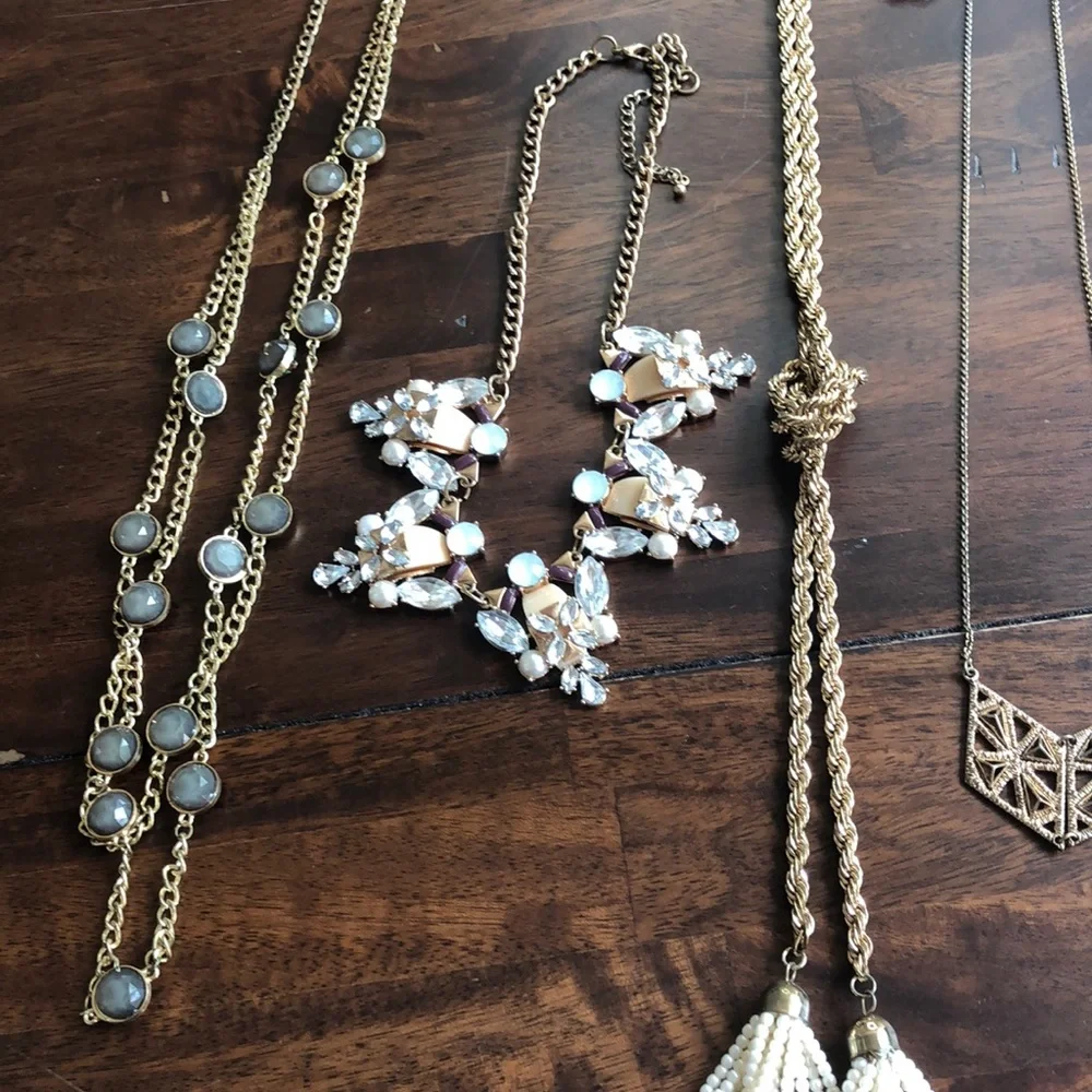 Statement Necklace Bundle Lot 5 Piece Fringe Tassel Bib Turquoise Floral Gold